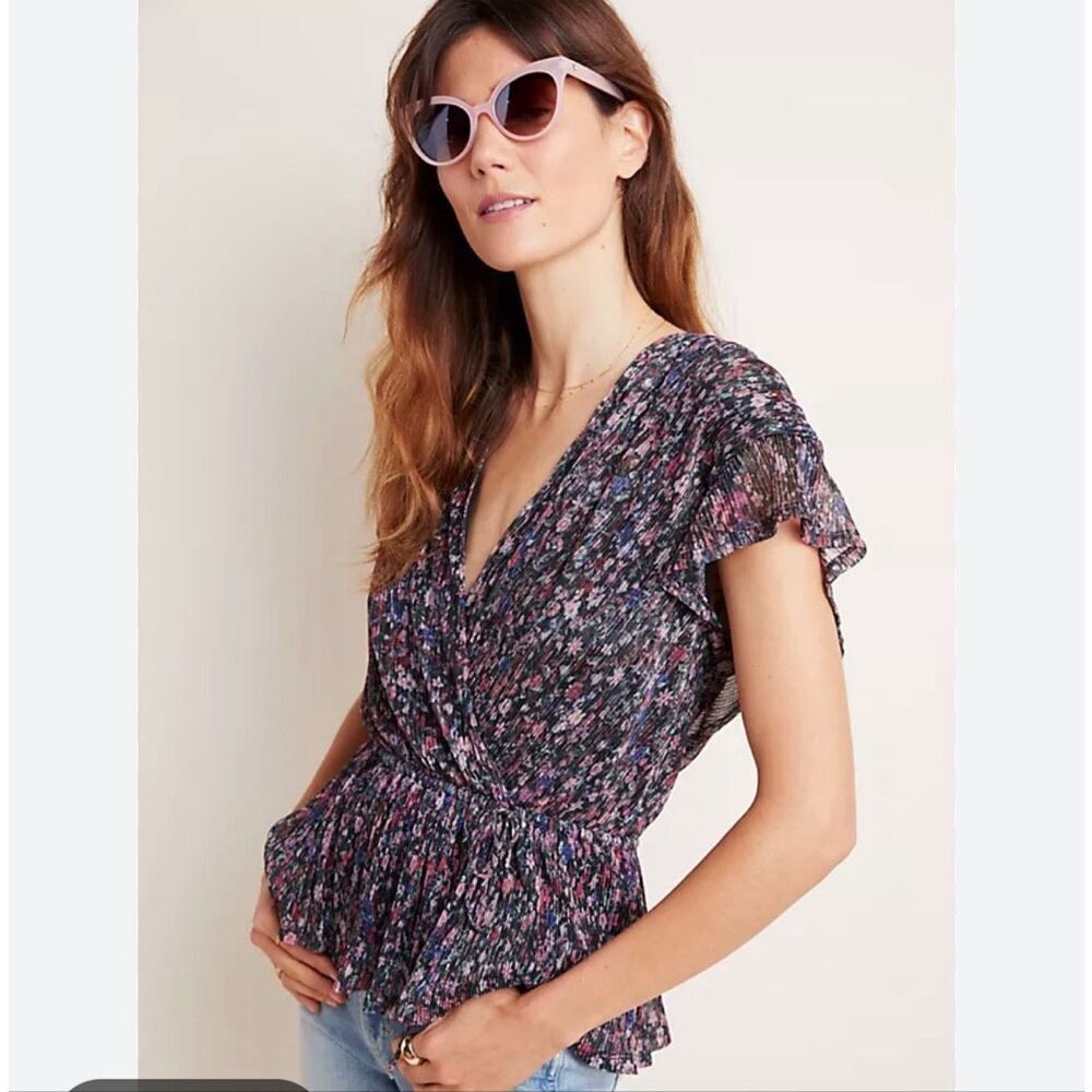 Anthropologie "Dionne" metallic floral blouse size small